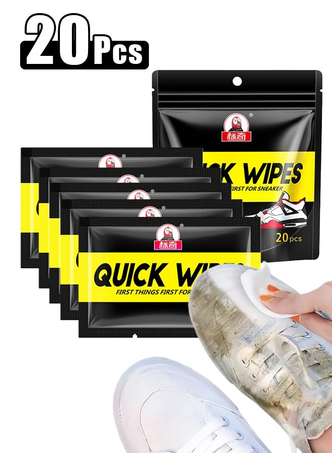20 PCS Quick Wipes，Shoe Sneaker Wipes Cleaner，Shoe Cleaning Wipe, Disposable Travel Portable Removes Dirt, Stains, Natural（Individually Wrapped） - Image 1